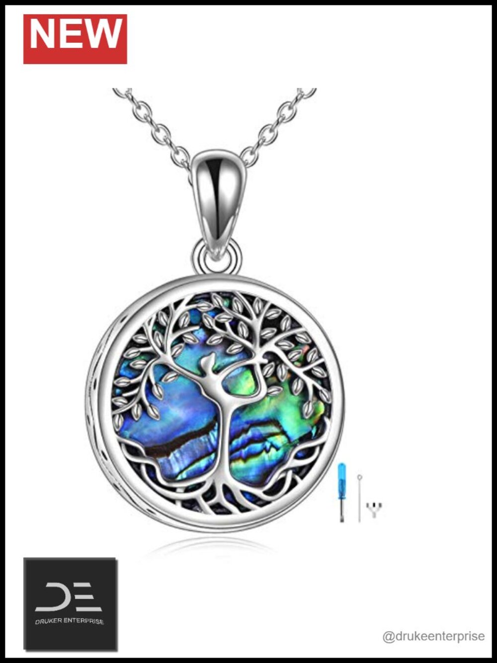 S925 Sterling Silver Urn Necklace Abalone Shell Tree of Life Cremation Jewelry